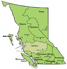 map of the caribou-chilcotin region of British Columbia Canada